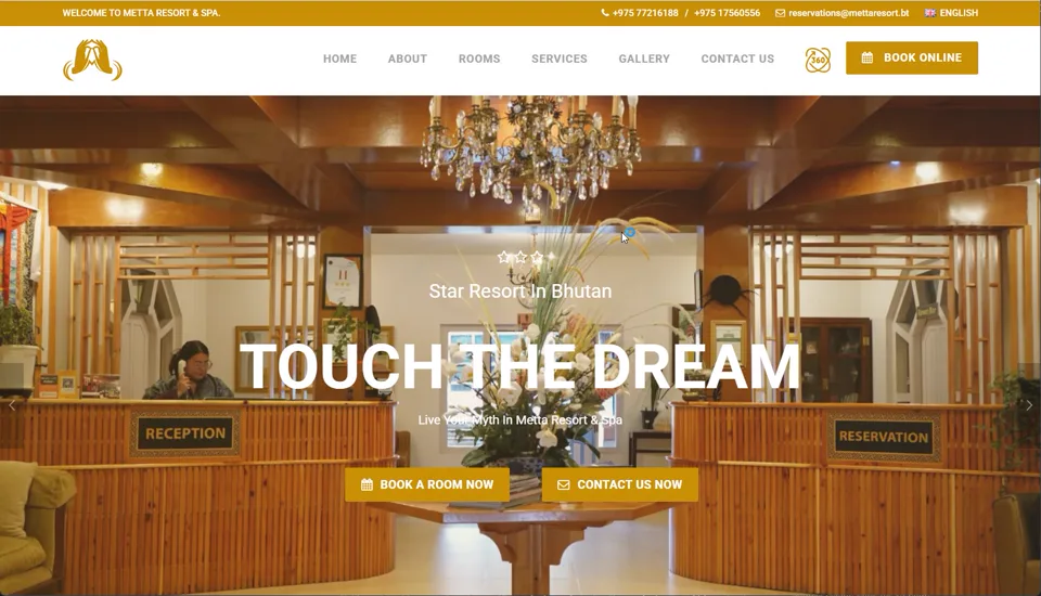 Metta Resort & Spa website showcasing the resort in Paro
