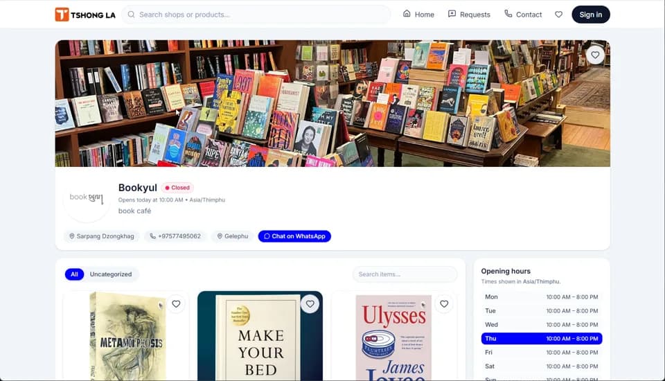 Tshongla marketplace shop and product listings